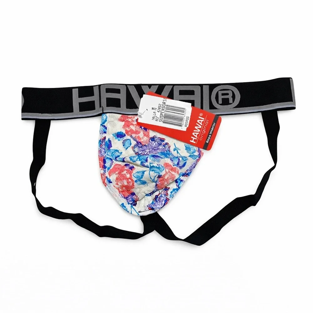 Hawai Medium (30-32) Floral Lace Jockstrap White Blue Pink Logo Waistband New - Picture 3 of 10